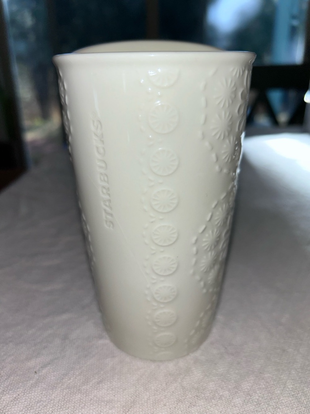 Starbucks Cream Embossed Floral Ceramic Tumbler
